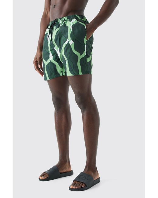 BoohooMAN Mid Length Leaf Swim Short in Green für Herren