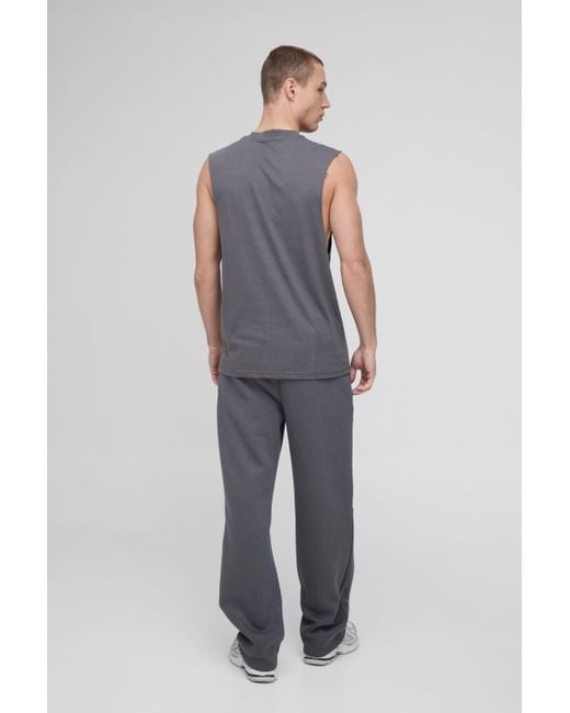 BoohooMAN Gray Regular Fit Basic Drop Armhole Tank for men
