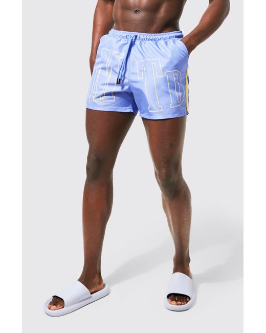 BoohooMAN Denim Short Length Lmtd Side Swim Shorts in Purple for Men Lyst