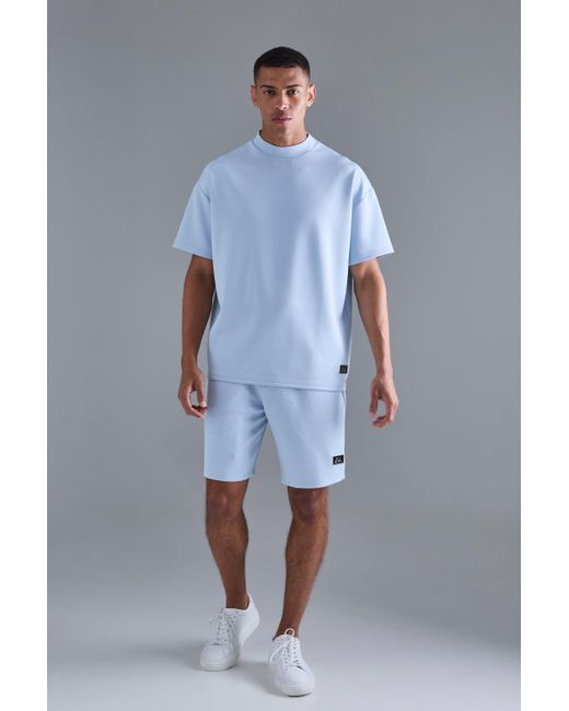 BoohooMAN Blue Oversized Scuba T-shirt & Relaxed Short Set for men