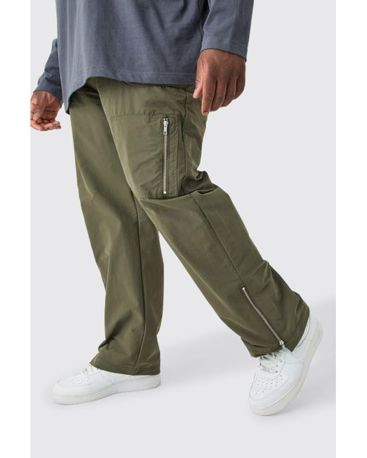 BoohooMAN Green Plus Fixed Waist Relaxed Peached Cargo Trouser for men