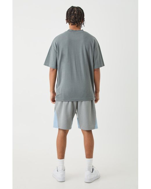 BoohooMAN Gray Oversized Heavy Extended Jaqaurd Neck T-shirt for men