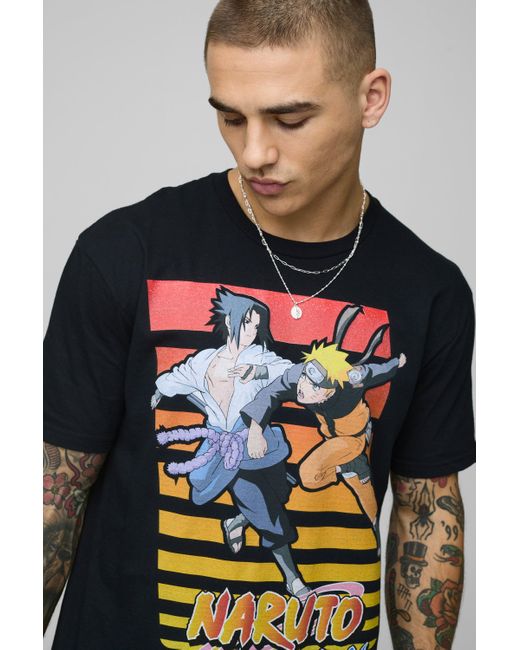 BoohooMAN Blue Oversized Naruto Shippuden Anime License Graphic T Shirt for men