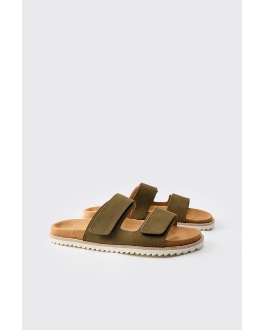 Boohoo Green Faux Suede Double Strap Skater Sole Sandal