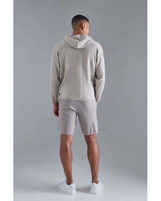 BoohooMAN Gray Regular Fit Dual Zip Through Knitted Hoodie for men