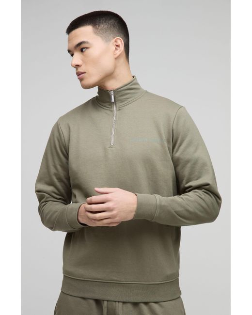 BoohooMAN Gray Regular Fit Edizione Heavyweight Zip Funnel Neck Sweatshirt for men