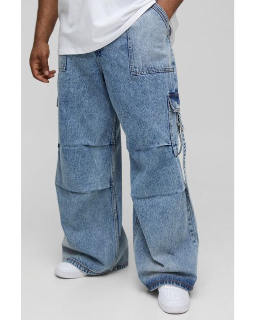 BoohooMAN Plus Parachute Cargo-Jeans in Blue für Herren