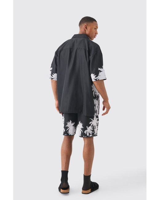 BoohooMAN Soft Twill Palm Hem Oversized Boxy Shirt & Short in Black für Herren