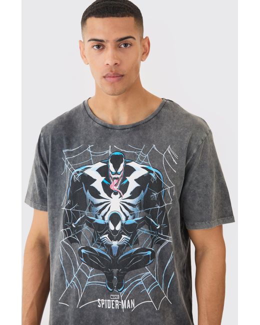 BoohooMAN Gray Oversized Venom Marvel Wash License T-shirt for men