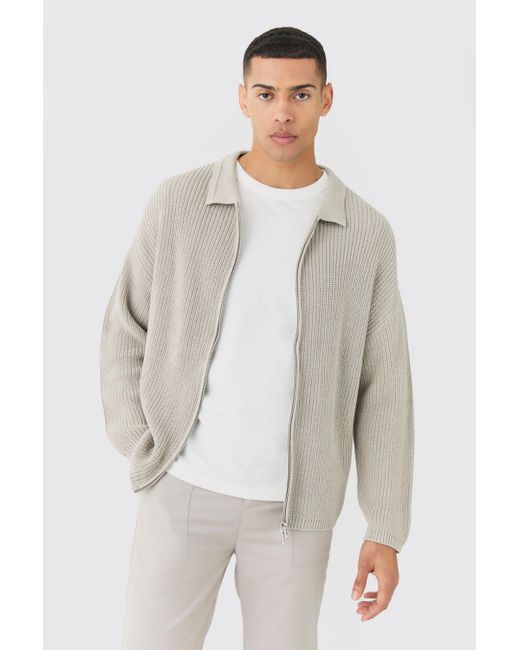 Boohoo White Regular Fit Dual Zip Through Fisherman Knit Sweater