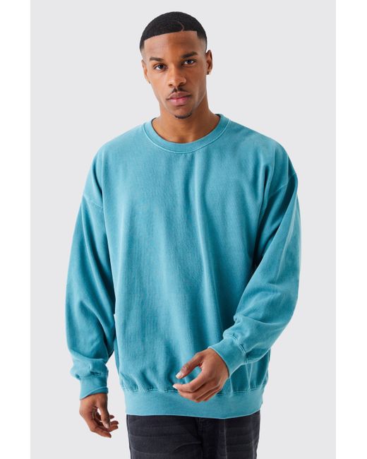 BoohooMAN Blue Oversized Acid Wash Sweatshirt for men