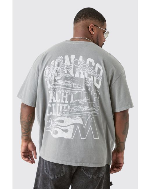 BoohooMAN Gray Plus Monaco Moto Back Graphic T-shirt In Grey for men