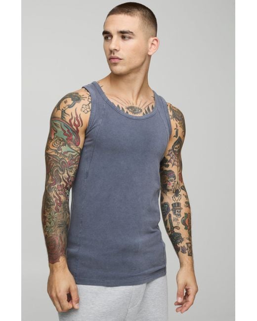 BoohooMAN Muscle-Fit vesttop mit Acid-Waschung in Blue für Herren