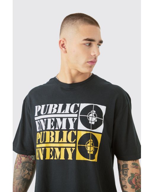 BoohooMAN Black Oversized Public Enemy License T-shirt for men