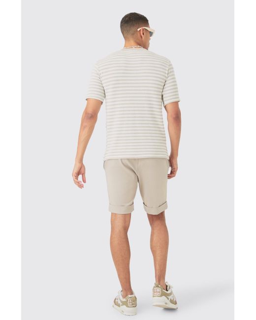 BoohooMAN White Slim Fit Textured Stripe T-shirt for men