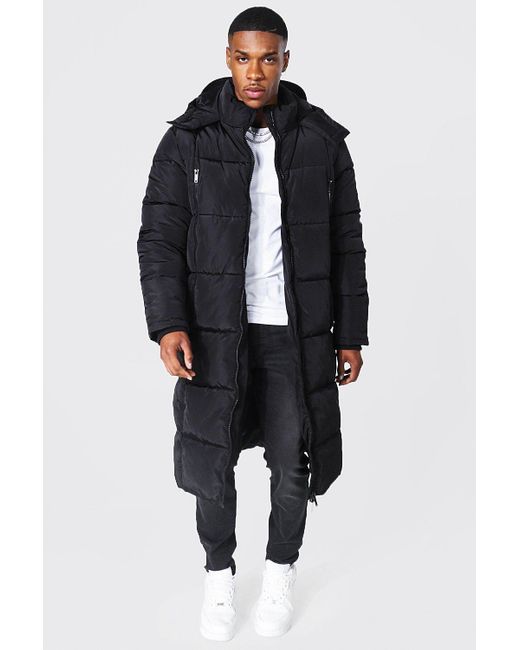 longline black quilted coat