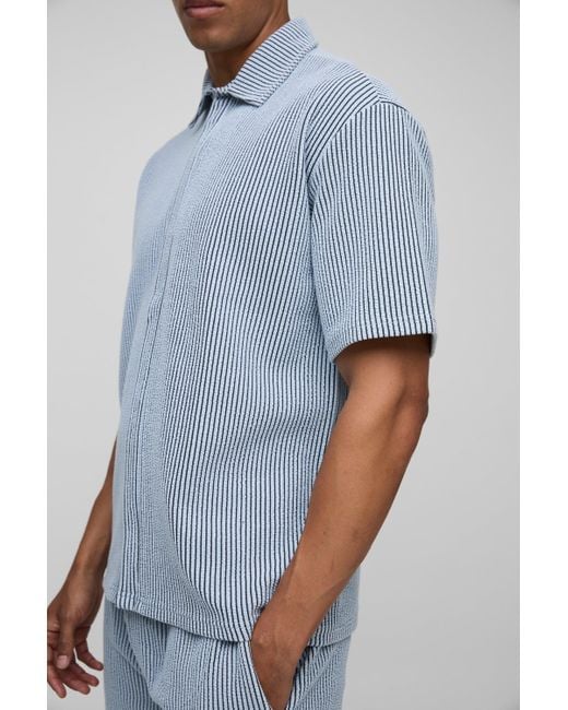 BoohooMAN Zweifarbiges geripptes Oversize Jersey-Hemd & lockere Shorts in Blue für Herren