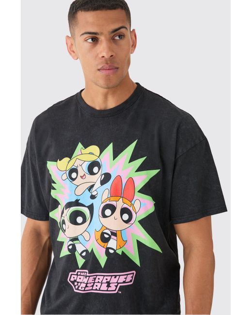 BoohooMAN Oversized Powerpuff Girls Wash License T-shirt in Gray für Herren