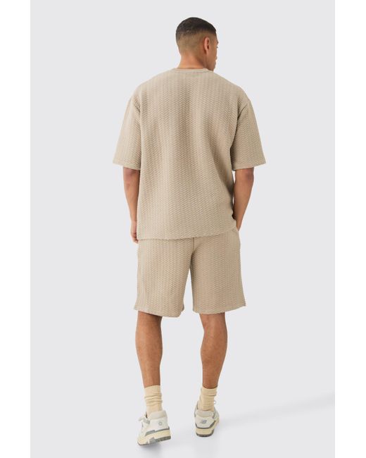 BoohooMAN Natural Oversized Quilted Herringbone T-shirt And Short Set for men
