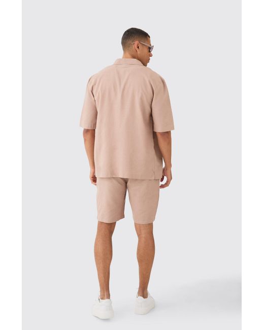BoohooMAN Natural Linen Pocket Detail Shirt & Short Set for men