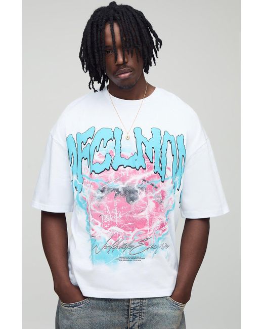 BoohooMAN Tall kastiges Oversize T-Shirt mit Print in White für Herren