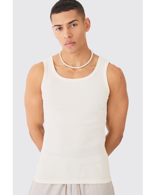 BoohooMAN White Muscle Fit Ribbed Vest for men