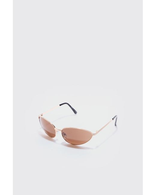 BoohooMAN Angled Metal Sunglasses With Brown Lens In Gold in White für Herren