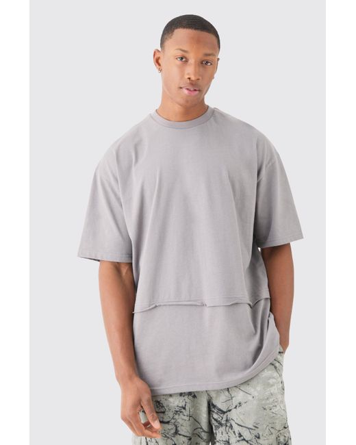 BoohooMAN Gray Oversized Raw Layer T-shirt for men