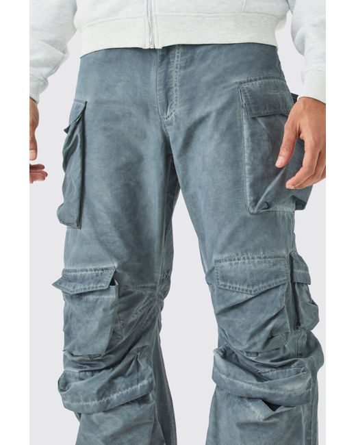 BoohooMAN Parachute Multi Pocket Fixed Waist Trouser in Blue für Herren