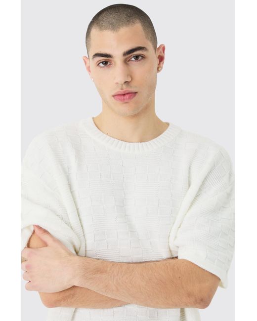 BoohooMAN Oversized Textured Knit T-shirt In White for men