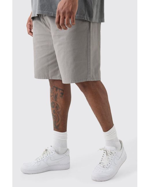 BoohooMAN Gray Plus Elastic Waist Grey Relaxed Fit Shorts for men
