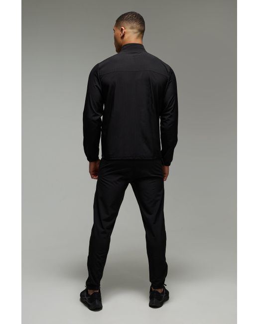 BoohooMAN Black Training Dept Ripstop Funnel Neck Tracksuit for men