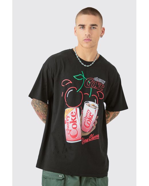 BoohooMAN Oversized Cherry Coke License T-shirt in Black für Herren