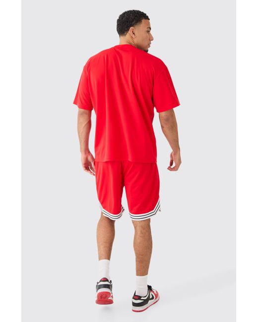 BoohooMAN Red Oversized Mesh Varsity Top And Basketball Shorts Set for men