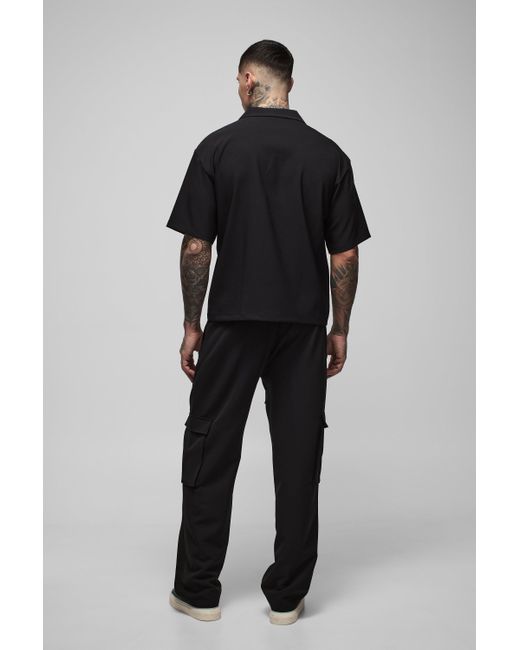 BoohooMAN Tall kastiges Stretch-Hemd in Black für Herren