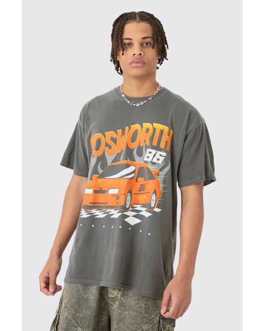 BoohooMAN Gray Oversized Cosworth 86 Boxy License T-shirt for men
