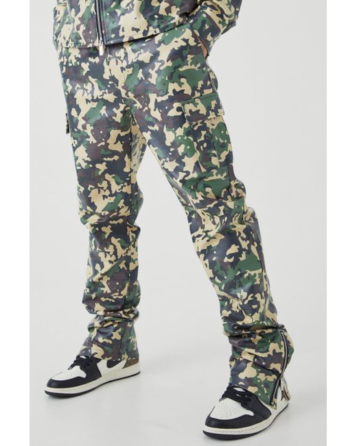 BoohooMAN Blue Pu Straight Leg Fixed Waist Stacked Camouflage Cargo Trouser for men