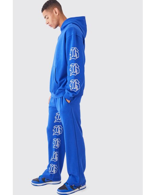 BoohooMAN Blue Gothic B Oversized Gusset Tracksuit for men