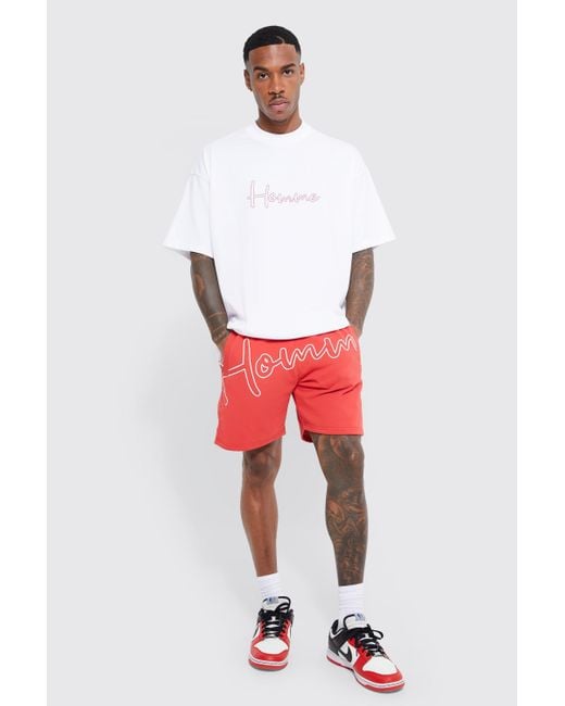 BoohooMAN Oversized Homme Washed T-shirt & Short Set in Red for Men | Lyst