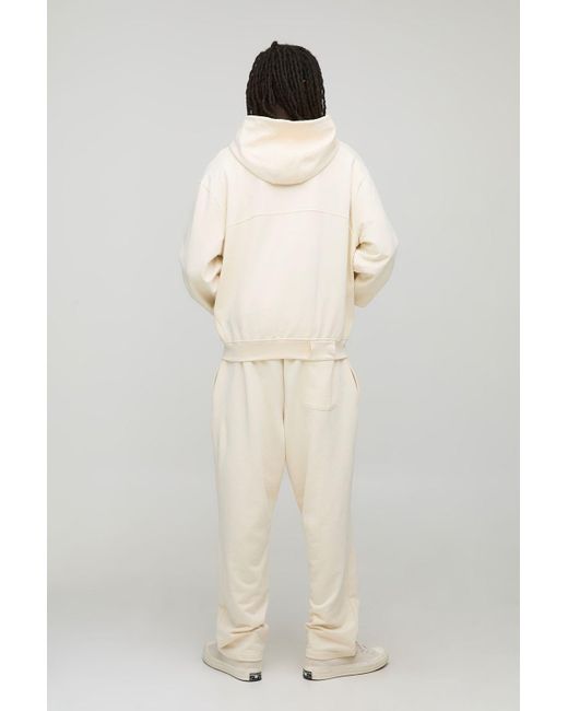 BoohooMAN Men's White Oversized Boxy Loopback Script Hoodie And