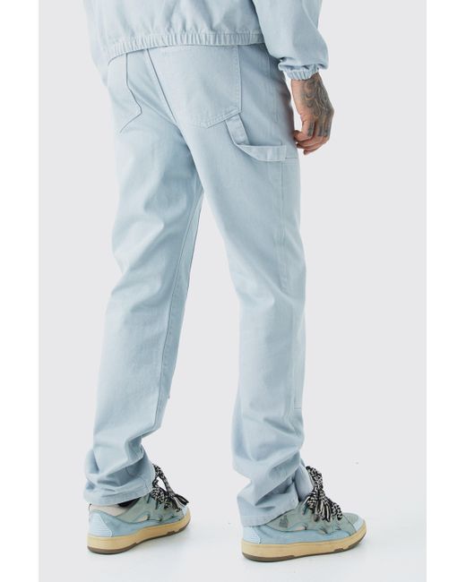 BoohooMAN Blue Tall Relaxed Rigid Overdyed Carpenter Jeans for men