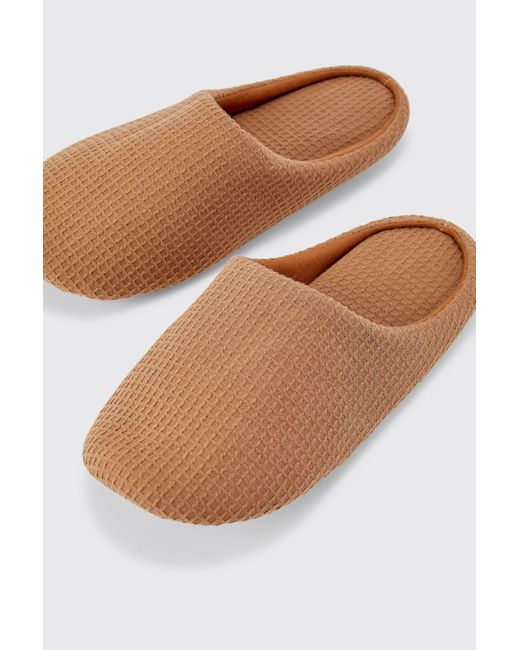 BoohooMAN Natural Waffle Jersey Slippers for men
