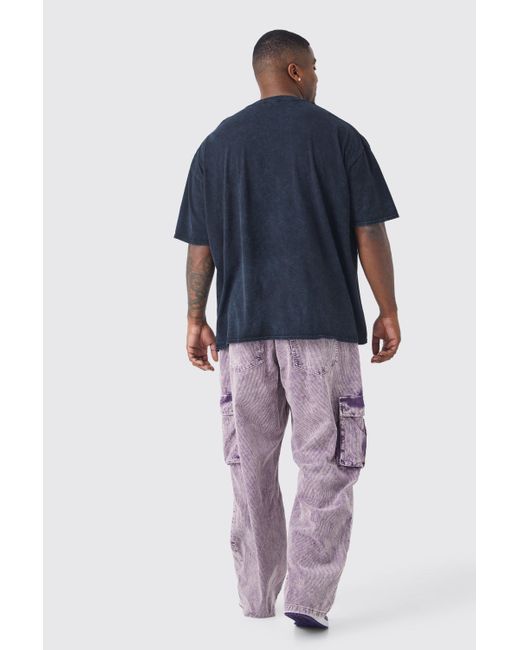 BoohooMAN Purple Plus Relaxed Acid Wash Cord Cargo Trouser for men