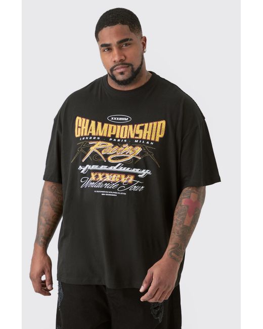 BoohooMAN Black Plus Oversized Championship Moto Graphic T-shirt for men