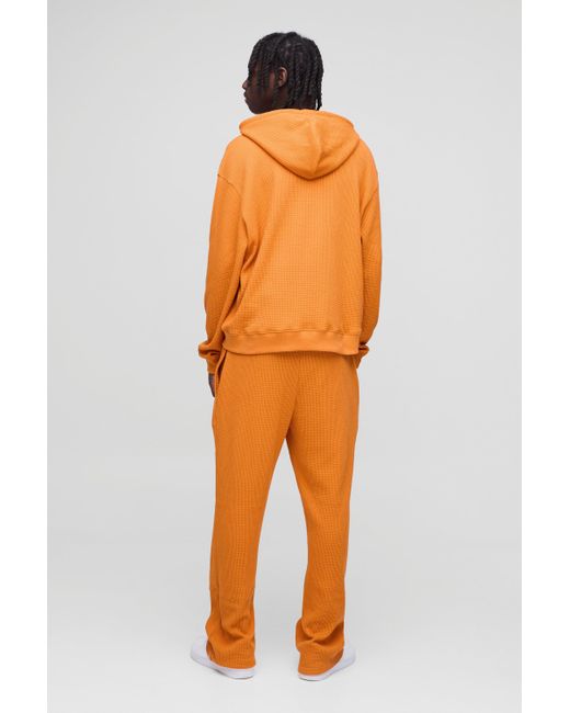 BoohooMAN Orange Oversized Boxy Zip Through Hoodie And Straight Leg Tracksuit for men
