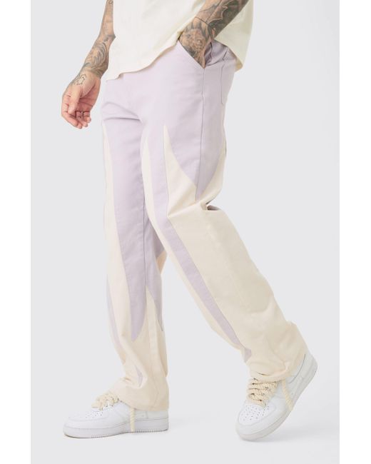 Boohoo White Tall Fixed Waist Washed Colour Block Twill Trouser