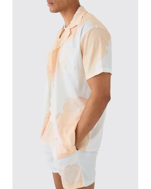 BoohooMAN White Oversized Cloud Short Sleeve Satin Shirt & Short Set for men