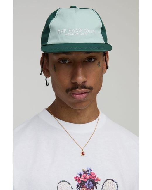BoohooMAN Green Hamptons Embroidered Cap for men