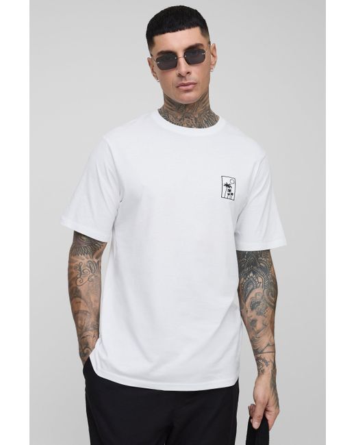 Boohoo White Tall Regular Fit Embroidered Palm Tree T-Shirt