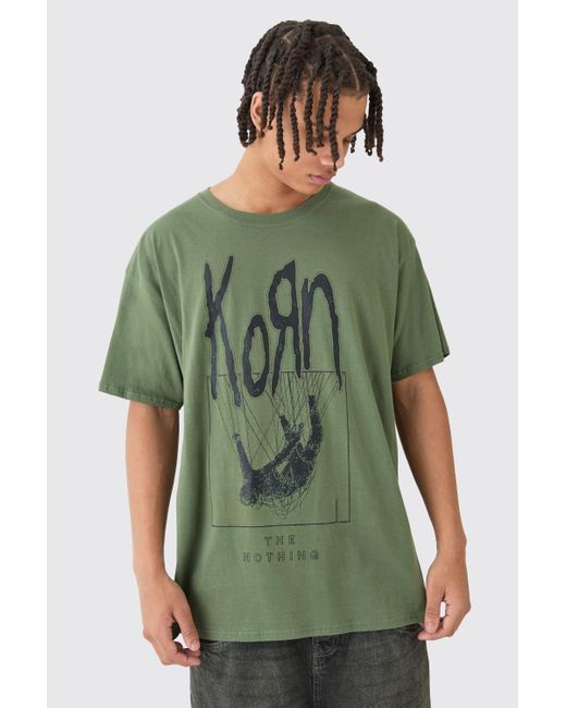 BoohooMAN Green Loose Korn Wash License T-shirt for men